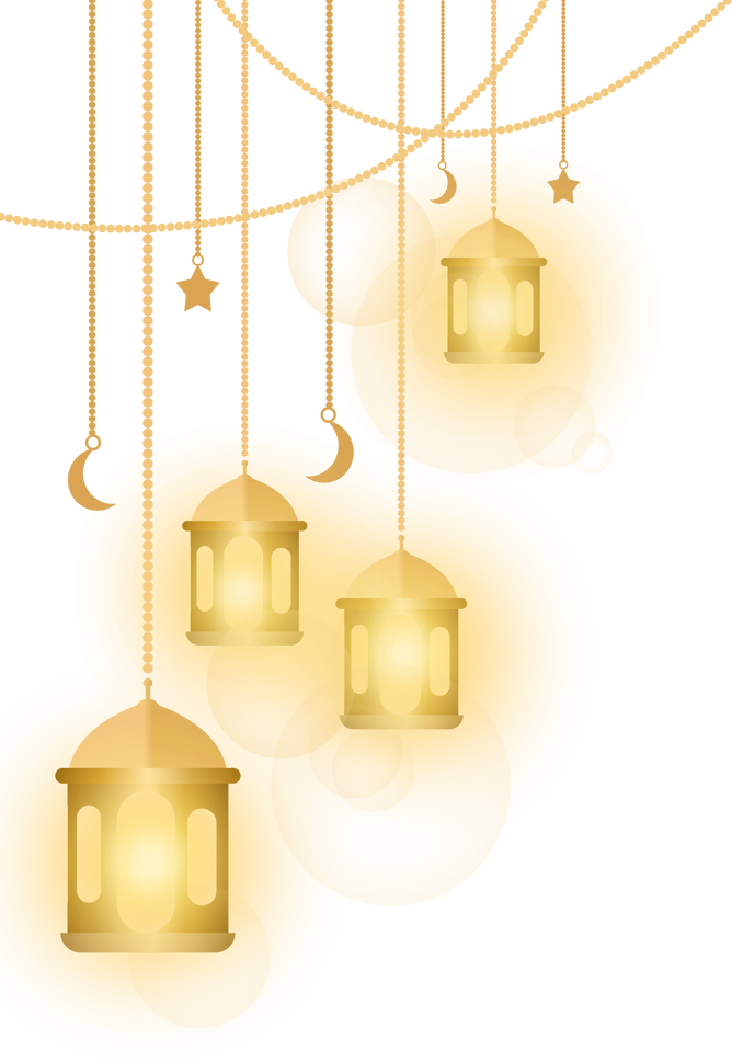 Islamic gold lantern decoration with bright light effect